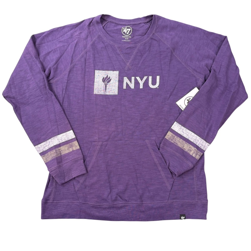'47 Women NYU New York University Purple Long Sleeve Graphic T-Shirt Size M